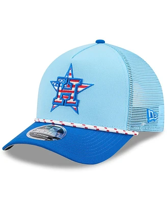New Era Men's Light Blue/Blue Houston Astros 2025 Fourth of July 9FORTY A-Frame M-Crown Adjustable Trucker Hat