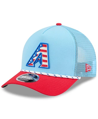 New Era Men's Light Blue/Red Arizona Diamondbacks 2025 Fourth of July 9FORTY A-Frame M-Crown Adjustable Trucker Hat