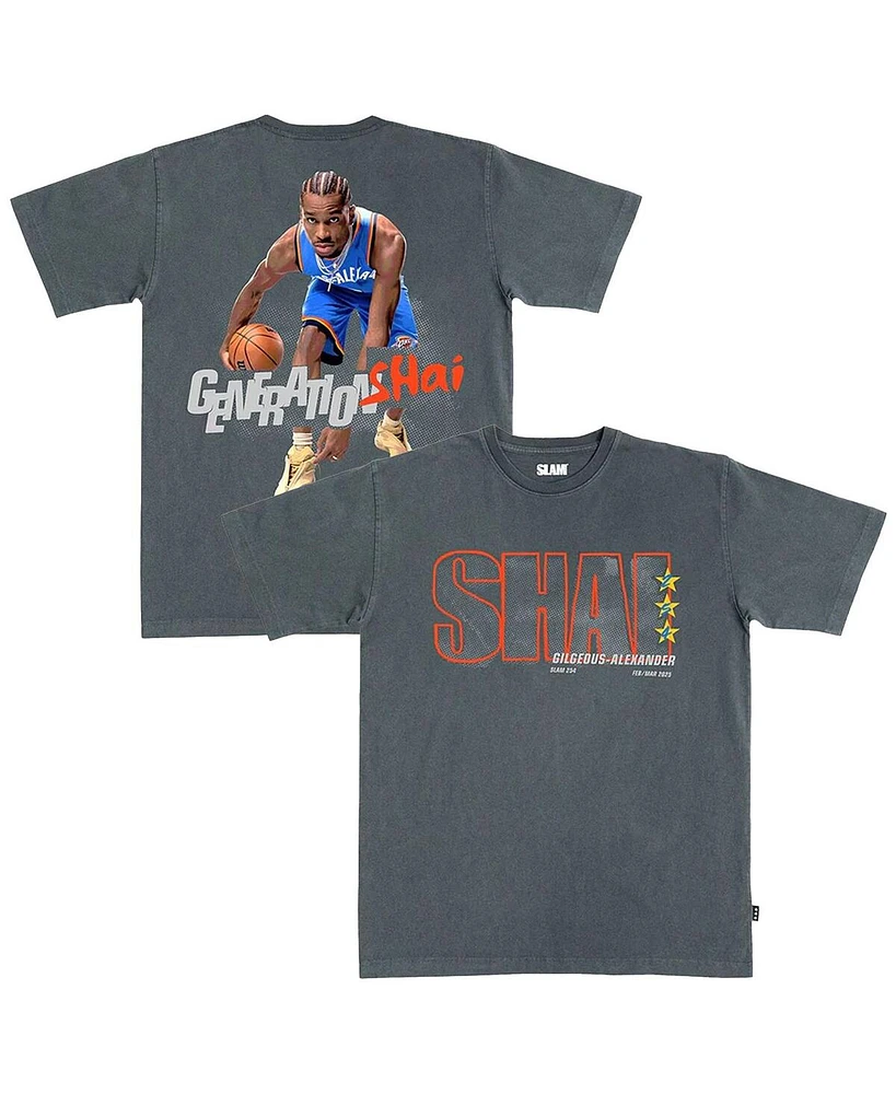 Slam Men's and Women's Shai Gilgeous-Alexander Charcoal Oklahoma City Thunder February/March 2025 Cover Graphic Remix T-Shirt