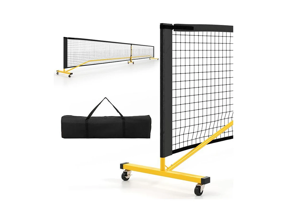 22 Ft Portable Pickleball Net with 6 Lockable Wheels and Carry Bag
