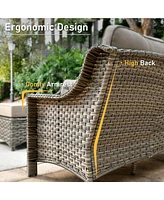 Xizzi 5 Piece Outdoor Rattan Patio Furniture Set with 3 Seat Sofa,Swivel Rocking Chairs,Solar Coffee Table,Wicker Sofa for Backyard and Porch