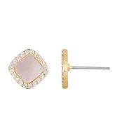 Adornia Gold Cushion-Shaped Mother of Pearl Halo Stud Earrings