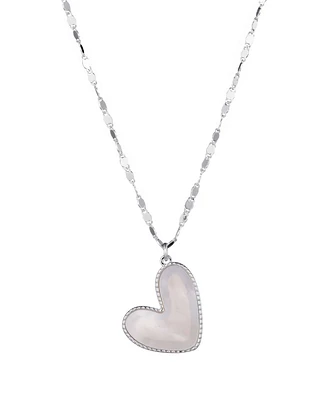 Adornia Silver Mother of Pearl Beaded Edge Heart Necklace