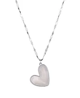 Adornia Silver Mother of Pearl Beaded Edge Heart Necklace