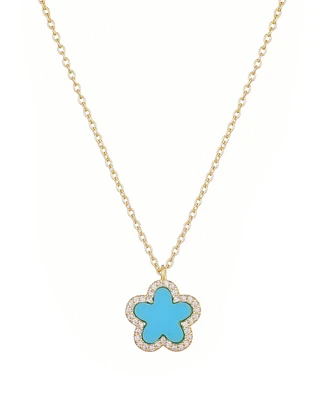 Adornia Gold Turquoise Halo 5 Leaf Clover Pendant Necklace