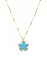 Adornia Gold Turquoise Halo 5 Leaf Clover Pendant Necklace