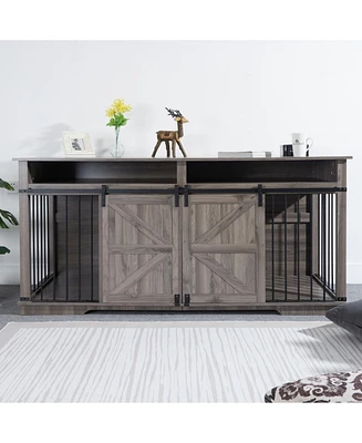 Modern Double Dog Crate Furniture with Storage