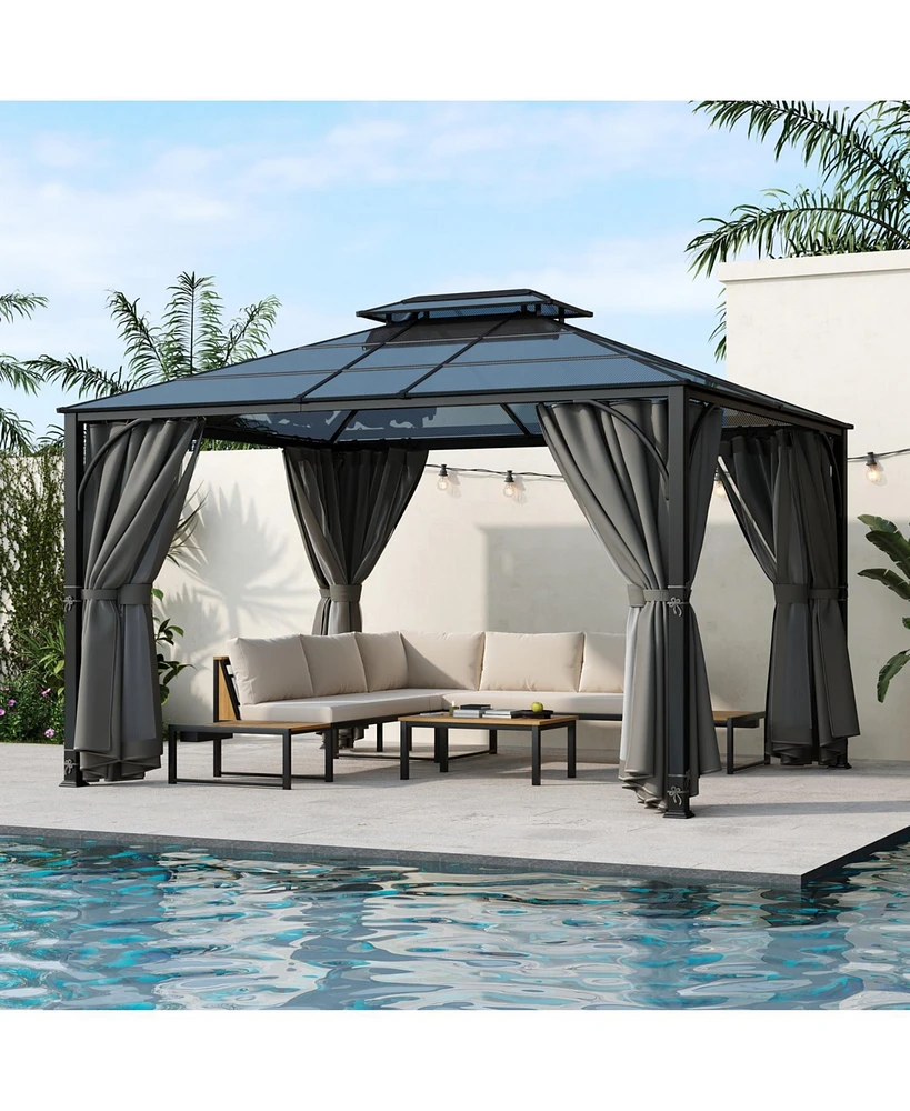 Streamdale Furniture 10'x12' Hardtop Gazebo with Netting & Curtains