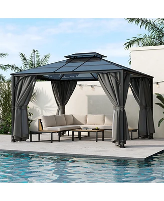 Streamdale Furniture 10'x12' Hardtop Gazebo with Netting & Curtains