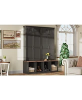 Streamdale Furniture Farmhouse Hall Tree Bench with Hidden Hooks & Shoe Cabinet