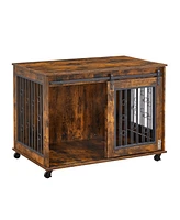 Streamdale Furniture Rustic Brown Sliding Door Dog Cage - 39"