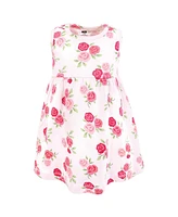 Hudson Baby Girls Cotton Dress and Cardigan Set, Bright Pink Rose