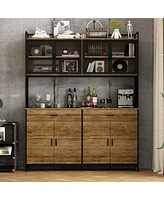Homsee High quality black iron frame, 4-door iron mesh steel wood cabinet, storage cabinet, pantry