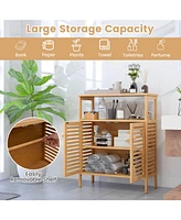 Volenca Bamboo Bathroom Floor Storage Cabinet with Shutter Doors