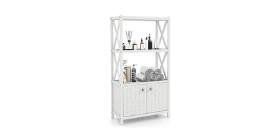 Volenca Bathroom Storage Cabinet with Open Shelves and Double Doors
