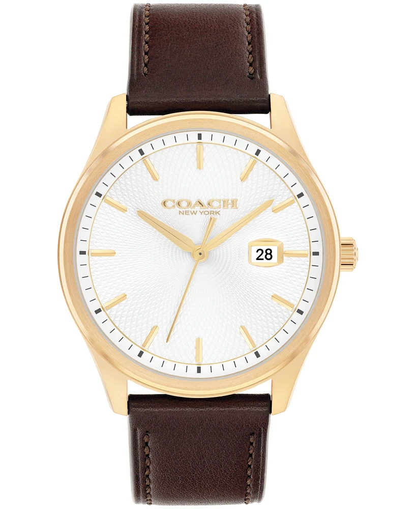 Coach Women's Oliver Brown Leather Calfskin Strap Watch, 41mm