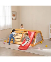 Mecale 5-in-1 Jungle Gym Wooden Indoor Playground with Slide Rock Climbing Wall Rope Wall Climber