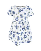 Hudson Baby Infant And Toddler Girls Cotton Dresses, Pink Blue Roses