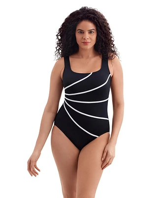 Longitude by Mimi Flamingo Women's Solidtude Fan Tank Modern Leg One Piece Swimsuit