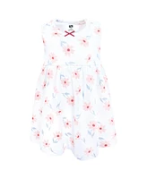 Hudson Baby Toddler Girls Cotton Dress and Cardigan Set, Pink Blue Flower