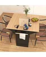 Casainc 55.7" Large Kitchen Island with 2 Drop Leafs, Rolling Cart, Power Outlet, Folding Dining Table, Spice Rack