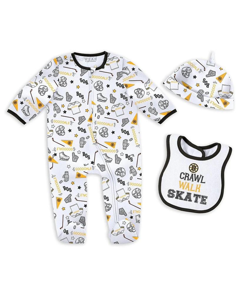 Wear by Erin Andrews Baby Boys and Girls Boston Bruins Sleep Play Sleeper with Bib Set