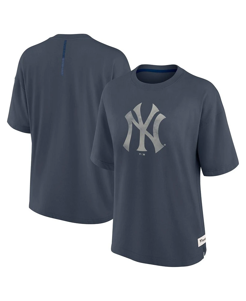 Fanatics Women's Blue New York Yankees Oversized Elements Raw Edge Future Ground T-Shirt