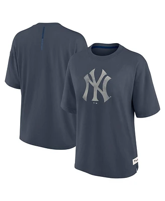 Fanatics Women's Blue New York Yankees Oversized Elements Raw Edge Future Ground T-Shirt