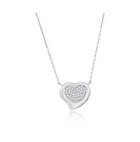 Simona Sterling Silver, Puffed Polished & Pave Cz Heart Necklace