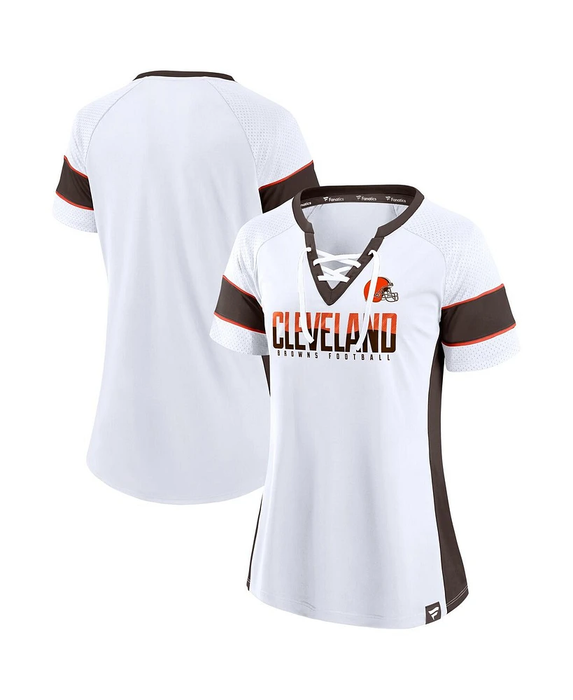 Fanatics Women's White Cleveland Browns Athena Lace-Up V-Neck T-Shirt