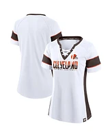 Fanatics Women's White Cleveland Browns Athena Lace-Up V-Neck T-Shirt