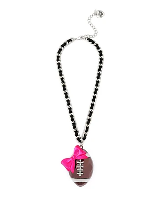 Betsey Johnson Pink Kick Off Bow Football Pendant Statement Necklace