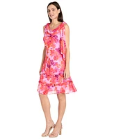 R & M Richards Women's Printed Drape-Neck Sleeveless Dress