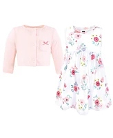 Hudson Baby Girls Cotton Dress and Cardigan Set