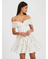 Miss Circle Women's Edeline Polka Dot Off-shoulder Pleated Mini Dress