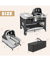 Costway 5 in 1 Portable Baby Playard Nursery Center w/ Cradle & Storage Basket