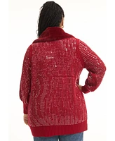 June + Vie Women's Plus Sequin Button-Up Sweater