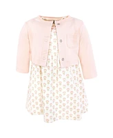 Hudson Baby Girls Cotton Dress and Cardigan Set, Soft Ditsy Floral, 6-9 Months