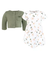 Hudson Baby Girls Cotton Dress and Cardigan Set, Sage Floral