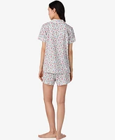 Lauren Ralph Petite Short Sleeve Notch Collar Boxer Pajama Set