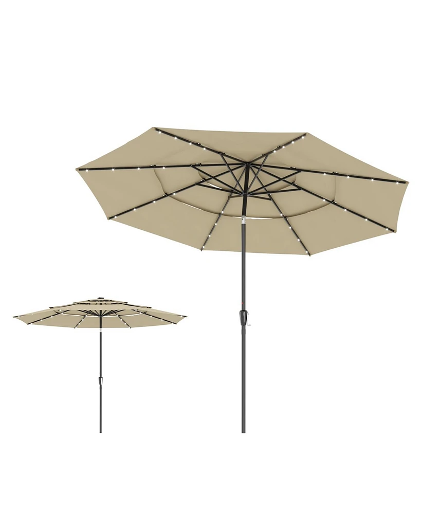 11 Ft Solar Sunshade Patio Umbrella with 32 Led Lights, Crank Control, Adjustable Tilt Angle,Beige