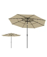 11 Ft Solar Sunshade Patio Umbrella with 32 Led Lights, Crank Control, Adjustable Tilt Angle,Beige