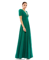 Women's Plunge Neck Puff Sleeve Gown
