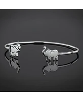 Bling Jewelry Minimalist Thin Delicate Zoo Animal Lucky Good Luck Elephant Bangle Cuff Bracelet Sterling Silver
