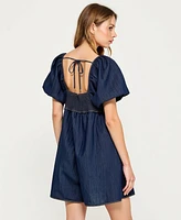 Modenaire Women's Puff Sleeve Tie-Front Romper