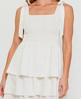 Modenaire Women's Tiered Smocked Bow-Tie Shoulder Midi Dress