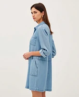 Modenaire Women's Button-Front Denim Mini Dress with Pockets