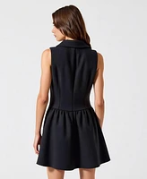 Modenaire Women's Sleeveless Double-Breasted Boucle Tweed Flared Hem Dress