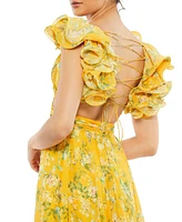 Mac Duggal Women's Ruffle Tiered Floral Cut-Out Chiffon Gown