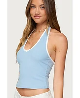 Edikted Women's Contrast Ribbed V Neck Halter Top